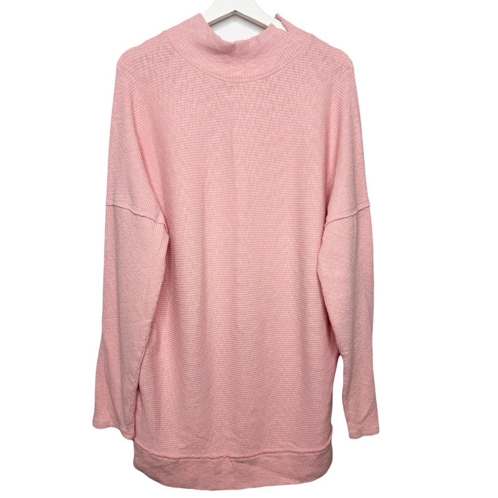 FREE PEOPLE WE THE FREE Casey Tunic Ribbed Mock Neck Tunic Dress Pink Size Large